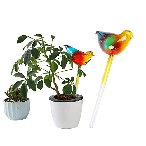 Artkingdome Luxury Plant Watering Globes Forged Glass Rainbow Birds Watering Device Plant Flower Household Water Automatic Irrigation Drippers(Set of 2)