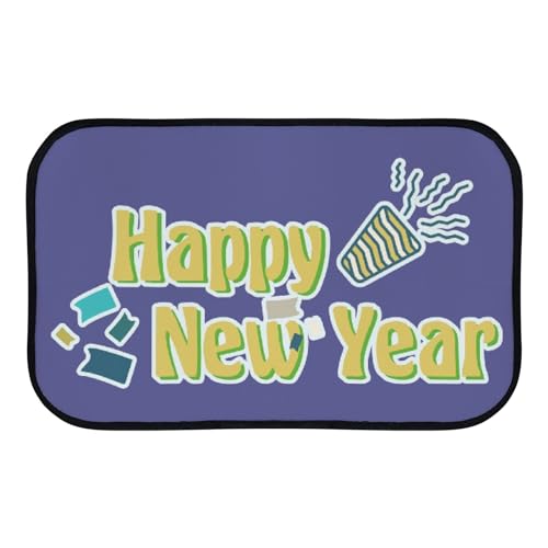 Nuansexi Bathroom Rugs Happy New Year Letter Floor Mats Non Slip Bathmat Doormat Tub Mat Coral Velvet Absorbent Entrance Carpet Mats Machine Washable Bedroom Decor