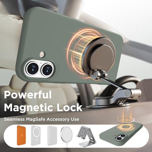 Image of Magnetic for iPhone 16 Case, Compatible with MagSafe, Liquid Silicone Phone Cover with Screen Protector & Camera Protector, Soft Anti-Scratch Microfiber Lining Inside 6.1 inch, Calke Green