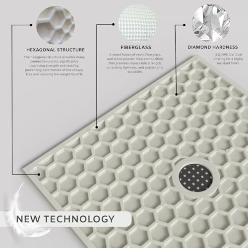 Receveur de douche 110X70 blanc résine extra-plat avec bonde et grille de sol