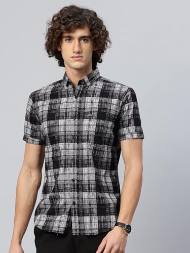 Image of Majestic Man Slim Fit Short Sleeve Checked Pure Cotton Casual Shirt