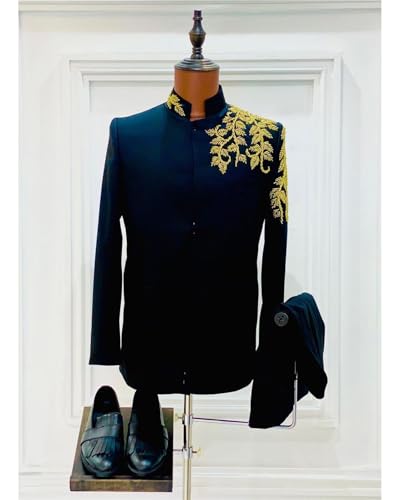 African 3 Pieces Suit Gold Embroidered Beaded Tuxedo Set Slim Fit Prom Party Jacket Pants with Detachable Cape4