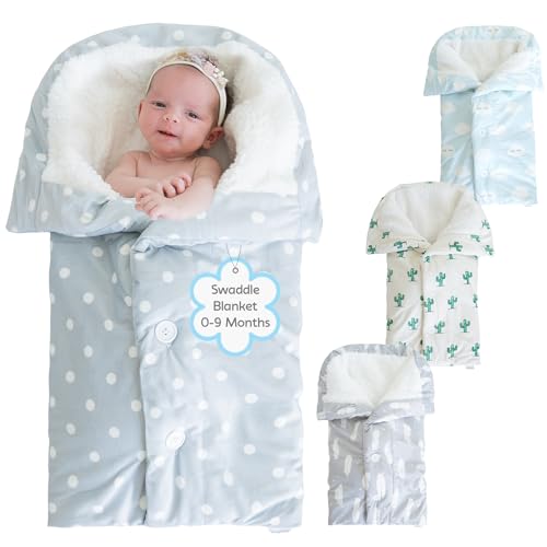 Image of Snuggle Baby Swaddle Blanket for Baby Boy or Girl 0-9 Months - Multi Use Baby Wrap Swaddle - Soft, Plush Exterior and Warm Fleece Interior Lining Keep Newborn Snug and Cozy - White Dots