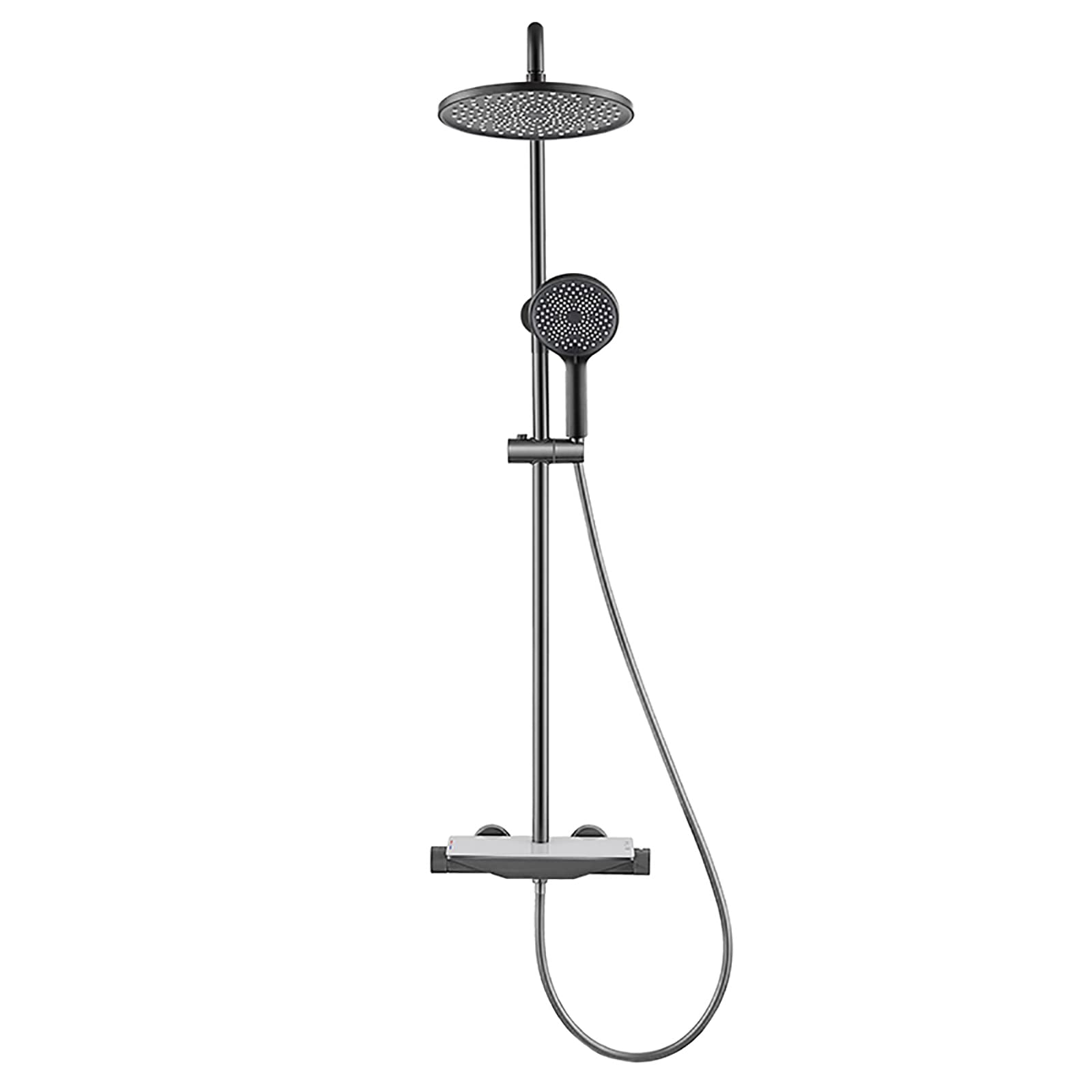 CWCQGH Rain Shower with 10 Inch Shower Head, Thermostatic Shower Faucet Set Wall Mount Shower Combo Set Brass Rain Mixer Shower with Waterfall Tub Spout, 3 Modes Handheld Shower,Gray