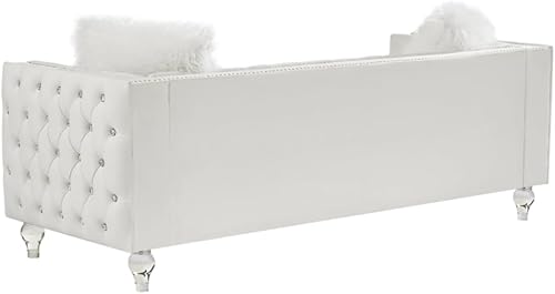 Miniatura 103 de i-POOK Sofá Chesterfield de terciopelo de 83 pulgadas de ancho con 3 asientos, 2 almohadas de felpa, patas de cristal y brazos recortados con cabeza