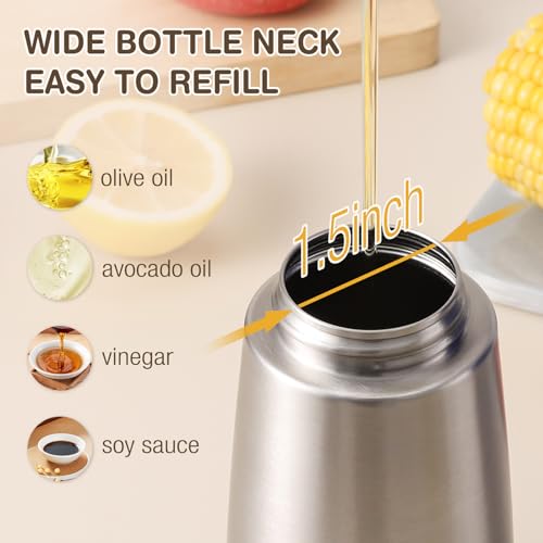 Vucchini Oil Dispenser Bottle Stainless Steel-Auto Flip Kitchen Oil and Vinegar Dispenser Set With Automatic Cap and Stopper - 12.8 oz Non-drip Spout Cruet Bottle by Vucchini - Image 6