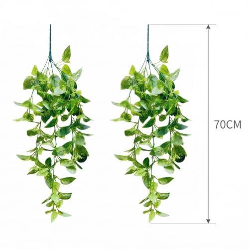 Image of Dekorly 2 Pack Artificial Plants Artificial Hanging Plants Faux Eucalyptus Leaf Greenery Fake Hanging Eucalyptus Plant (Green) (2, Green Money Plant Vines)