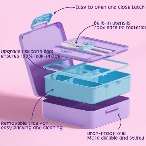 Fimibuke Kids Bento Lunch Box with 4 Compartments, Insulated lunch Bag, Stainless Steel Insulated Water Bottle, Ice Pack & Utensils Set, Birthday Gifts for Ages 3-12 Back to School Toddler Girls Boys