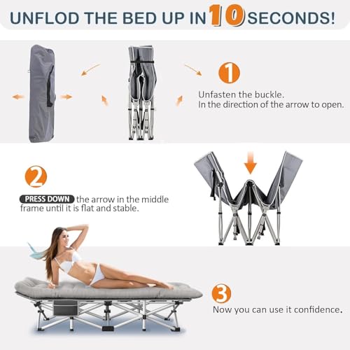 Camping Cot with Comfortable Mattress, 1 Pack Folding Camping Cots, Cots for Sleeping Camping Bed Heavy Duty Folding Cot with Carry Bag - Image 5