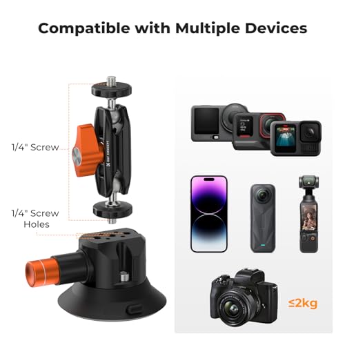 Image of K&F CONCEPT 3 inch Dual Suction Cup Mount Sets for Camera with 360 Ball Head Heavy Duty Camera Mount for Car Windshield, Hood, Side Panel Compatible with GoPro, DJI, Insta360, DSLRs, Phone