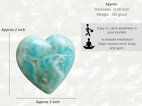 Image of Certified Caribbean Calcite Crystal Heart Palm Pebbles Stones for Anxiety Stress Relief Massage - AAA Grade Original Healing Gemstone Agate Heart Palm Stone for Yoga Meditation Spiritual