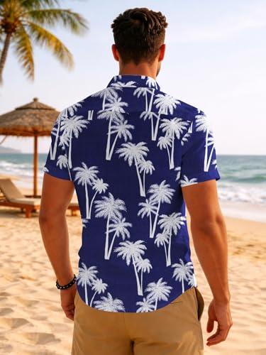 Image of Yoimira Hawaiian Shirts for Men, Print Mens Casual Short Sleeve Button Down Shirts Floral Aloha Beach Shirt