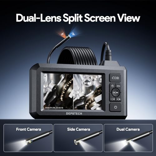 Image of DEPSTECH Inspection Endoscope Camera with Light: Dual Lens 1080P Borescope with 4.3 inch IPS Screen & 16.5FT Snake Cable, Industrial Waterproof Video Automotive Tools for Sewer, HVAC, Plumbing, Mechanic