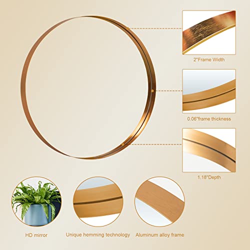 PexFix Round Mirror Gold Mirrors for Wall 28" Round Mirrors for Bathroom Vanity Circle Wall Mirror with Aluminum Alloy Deep Frame for Bedroom Living Room - Thumbnail 6