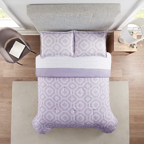 Serta Simply Clean Skyler Soft 5 Piece Geometric Bed In A Bag Complete Bedding Comforter Set With Sheets And Pillow Case For All Season, Twin/Twin Xl, Lavender #TOP4