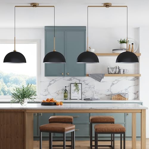 Nathan James Percy Modern 2-Light Pendant Island Light Fixture, Hanging Lights with Metal Shade and Adjustable Cord, for Kitchen, Living Room, Black/Vintage Brass, Set of 2 by Nathan James - Image 2