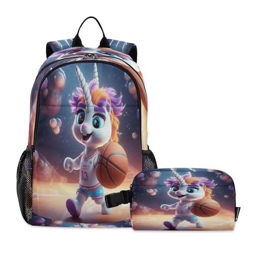 Sac à dos licorne basket avec sac à déjeuner assorti pour école primaire