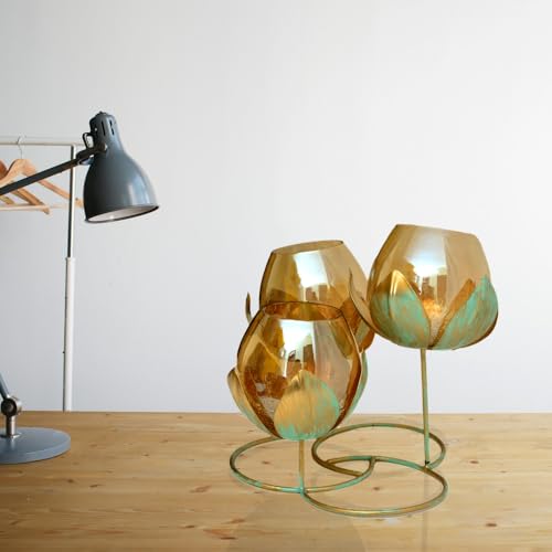 Image of Trio Lotus Bloom Glass T-Light Holder - I-89-GR