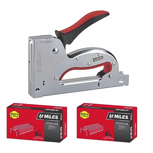 Image of MILES Metal TS-2380A Gun Tracker | 2000 pcs 23 /8 Stainless Steel Staple Pins | Silver body Red handle Color | Combo |Textile | Leather | Canvas | Sofa Car Seat