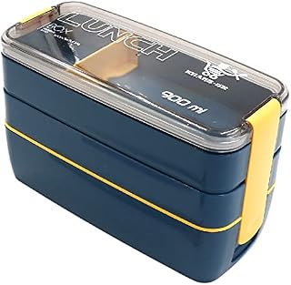 KHANZ UK Bento Lunch Box (900ml), 3 in 1 Compartment Lunch Box with Cutlery Set, Leak-Proof Food Storage Boxes, Microwave | Dishwasher Safe Meal Prep bento Lunch Box for Kids, Adults (Dark Blue)
