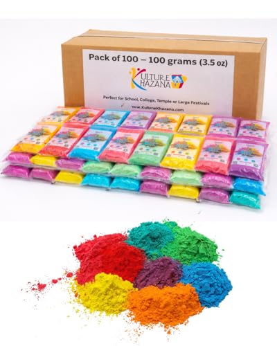 Kulture Khazana Holi Color Powder Bulk 100 Pack (100g Each,