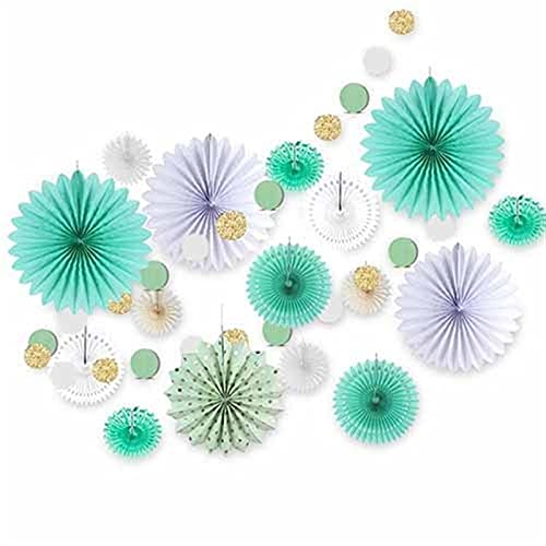 Chinesische Laternendekorationen 17 stücke grün Party Dekorationen Kinder Glitter Kreis Girlande Papier Rosette Fans Baby Shower erster Geburtstagsfeier Hochzeit rcor (Color : Style 1 (Mint)) Cover