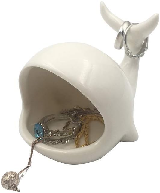 OYLZ Adorable Ceramic Whale Ring Holder Trinket Tray Earrings Stand Display Organizer Holder Jewelry Holder Ornament Home Decoration
