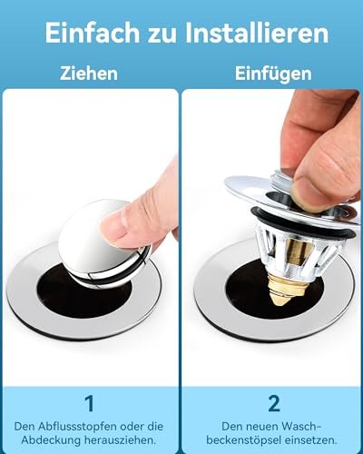 dothnix Waschbeckenstöpsel, Universal Pop-Up Abflussstopfen für Waschbecken, mit Messing Bounce Core & Anti-Verstopfungssieb, Push-Type Ablaufgarnitur für 34-45 mm Abflusslöcher