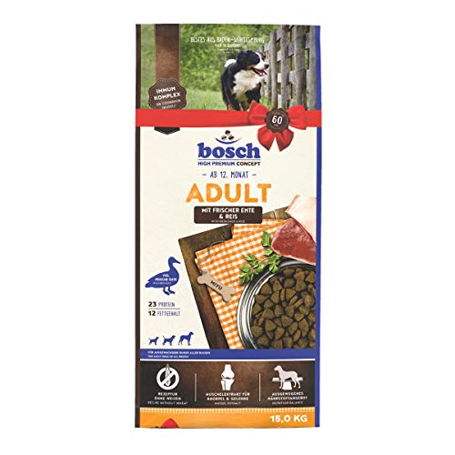 bosch HPC Adult mit Ente & Reis | Hundetrockenfutter für ausgewachsene Hunde aller Rassen | 1 x 15 kg