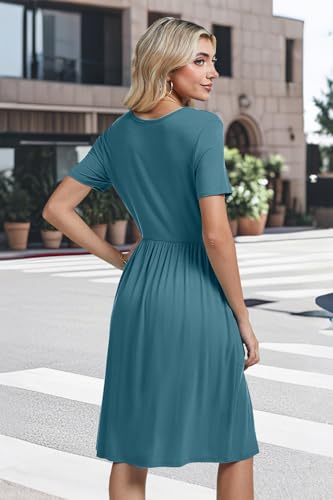 Image of Womens Short Sleeve Empire Waist Dresses Casual Summer Dress with Pockets
