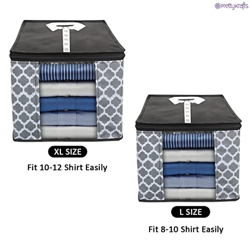 Image of PrettyKrafts Shirt Cover For Storage Organizer Garment Cover Foldable Clothes Storage Bags For Wardrobe /Closet Organiser, (Set of 2) Qtr Grey