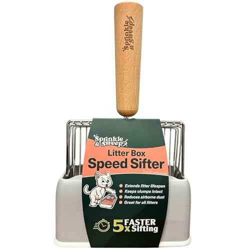 Cat Litter Scoop, Metal Litter Scooper – 5X Faster No-Shake Sifting Design, Stainless Steel Litter Scoop with Holder, Reduces Dust & Waste – Sprinkle & Sweep
