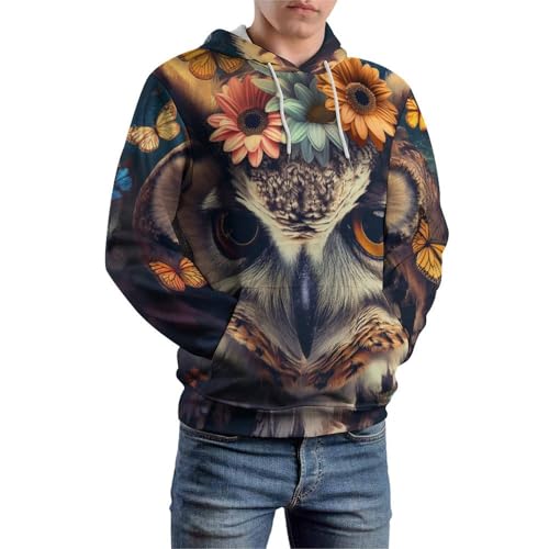 Sweatshirt pullover homme femme imprimé chouette et papillon taille S