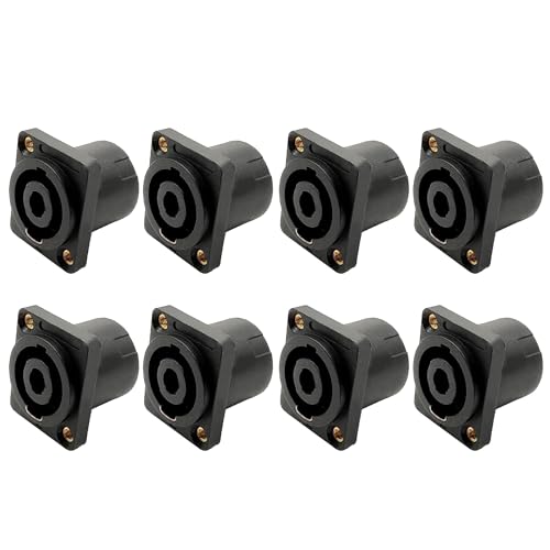 Voluty Tek Speakon Panel Mount Socket Connector,4Pin Speaker Female Rack Twist Lock Adapter for NL4FC 8pcs
