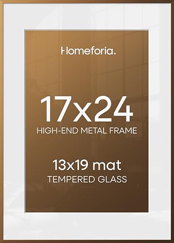 Image of Homeforia 17x24 Picture Frame Bronze, High End Metal 17x24 Brass Poster Frames with Mat 13x19 Photo, 17 x 24 Frame Matted to 13 by 19 inch Print, 24by17 Thin Frames, Tempered Glass, Wall Kit, Set of 3