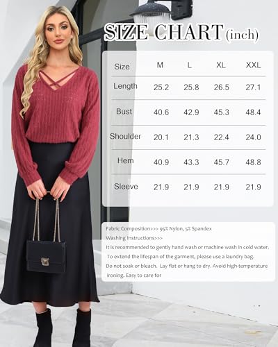 Image of Lotusmile Women's Soft Fuzzy Knit Hollow Out Lace Blouses Criss Cross V Neck Tops for Women Dressy Casual