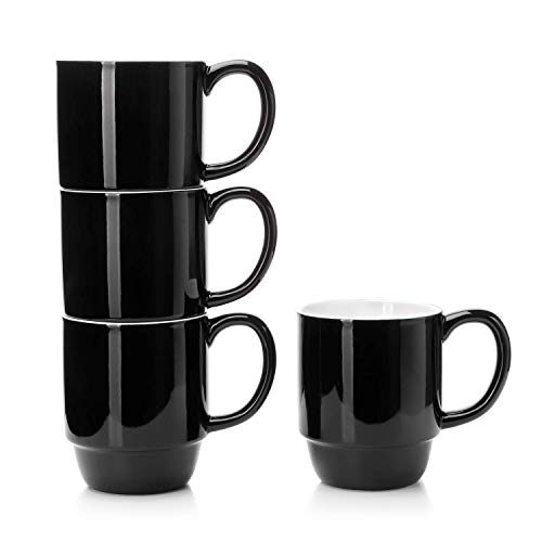 Teocera Porcelain Stackable Mugs, Coffee Mugs Set - 16 Ounces for Coffee, Cocoa