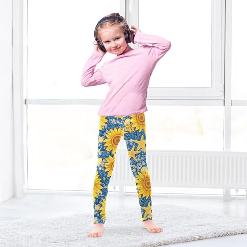Vintage Yellow Starfish Sunflower Girls Leggings Soft Stretch Workout Yoga Dance Pants for Kids Casual Tights4