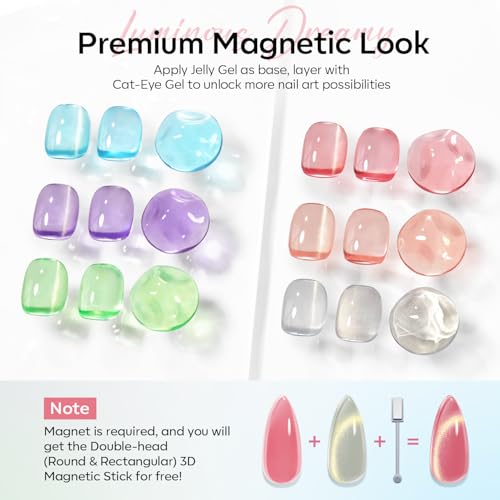 Image of modelones Cat Eye Gel Nail Polish, 6 Colors Jelly Neon Set with Magnet Sparkle Galaxy Series Nail Gel Polish Kit Soak Off Led Nail Art Manicure Salon DIY Gifts