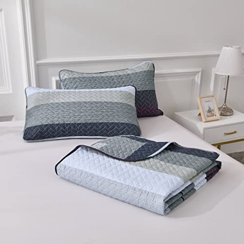 Djy Striped Quilt Set King Size, Grey Purple Reversible Bedspread Coverlet Set Patchwork Soft Microfiber Bedding Set 3 Pieces For All Season (104"X90") #TOP7