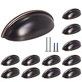 HOMOTEK 12 Pack Drawer Bin Cup Pulls Dresser Pulls for Cabinets Oil Rubbed Bronze - 3 Inch Hole Cent