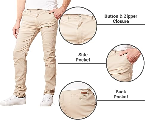 Men's Flex Stretch Slim Fit Chino Pants, Classic Rayon Blend Pants with Multi Pocket 3 Pack3