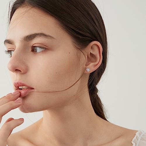 MILACOLATO Sterling Silver Cubic Zirconia Stud Earrings for Women Men | 18K White Gold Plated Hypoallergenic Long Post Birthstone Studs | Square Heart Round Teardrop Cut Simulated Diamond Halo Stud Jewelry3