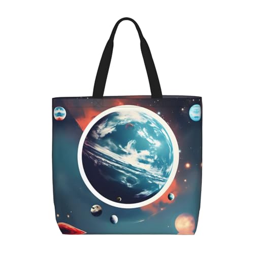 Space Planet Earth Print Women Reuseable Handbag, Grocery Bag Foldable For Shopping Travel Activity