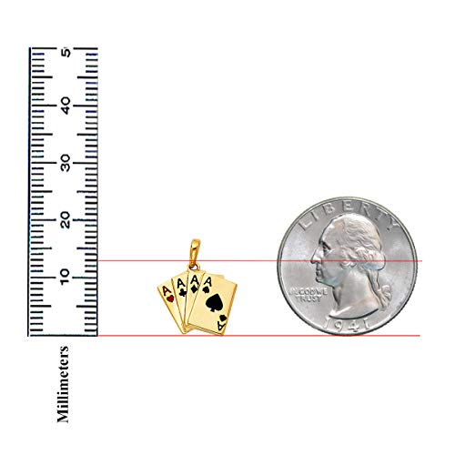 Tgdj 14K Yellow Gold Chains With A Pocker Charm Pendant With 2.0 Mm Cuban Chain | Spring Ring Clasp Pattern Unisex Necklace With Jewelry Box | Royal Flush Playing Cards Of Hearts, Four Aces (20) #TOP2