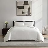 Vera Wang - King Comforter Set, Naturally Soft Cotton Bedding w/Matching Pillowcases, Crisp & Smooth w/a Lightweight Feel, 3 Piece Bed Set (Threaded Basketweave White)