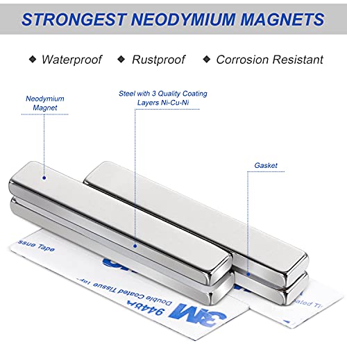 Image of MIKEDE Strong Neodymium Magnets Rectangular Magnetic Small Powerful Rare Earth Magnet for Crafts Refrigerator Office Classroom Kitchen 60x10x5 mm Silver 30 Pack