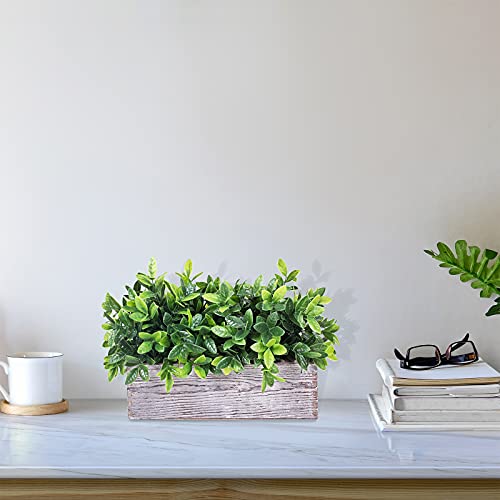 Artificial Eucalyptus Plant In Rustic Rectangular Wooden Planter Box Faux Potted Herb Plant Greenery Arrangement For Farmhouse Indoor Wedding Table Centerpiece Mantel Shelf Kitchen Decor #TOP5