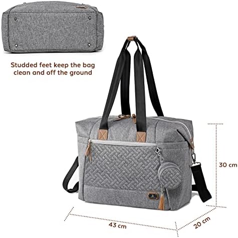 Baby Changing Bag, Dikaslon Large Nappy Bags for Mom and Dad, Stylish Travel Tote with Pacifier Holder and Changing MatGrey