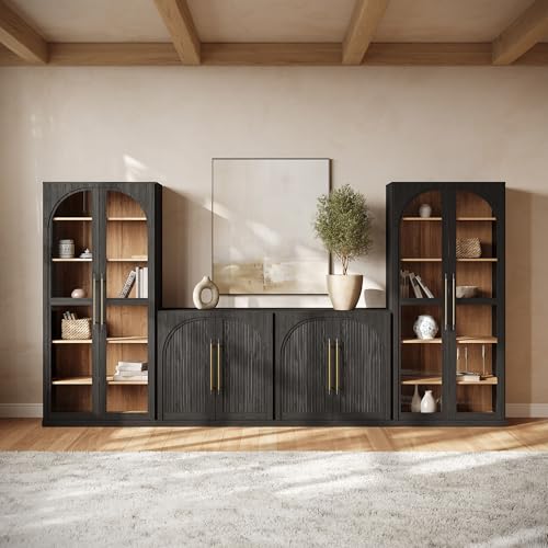 Image of BELLEZE Jagger 128 inch Wall Unit 3-Piece Modular TV Stand - Ebony